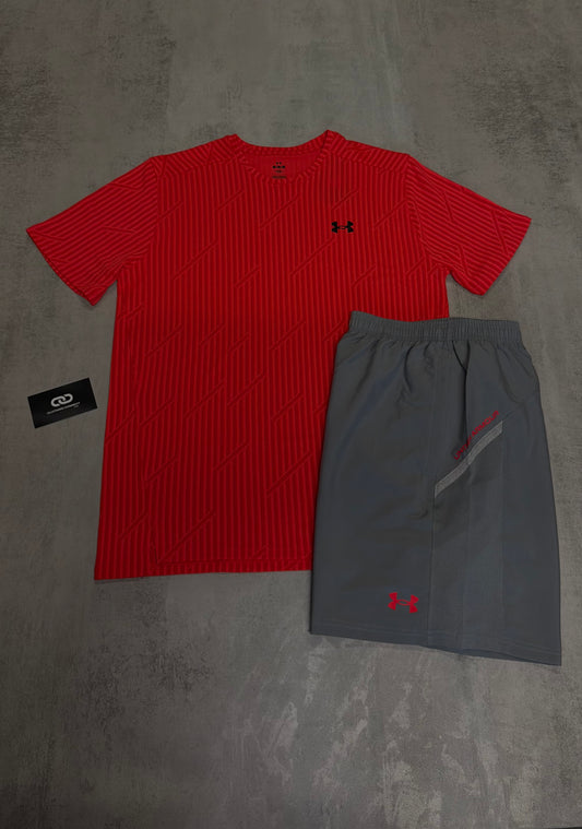 Under Armour T-Shirt & Shorts 'Red, Grey'