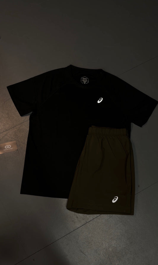 Asics T-Shirt and Shorts(Black/Khaki)